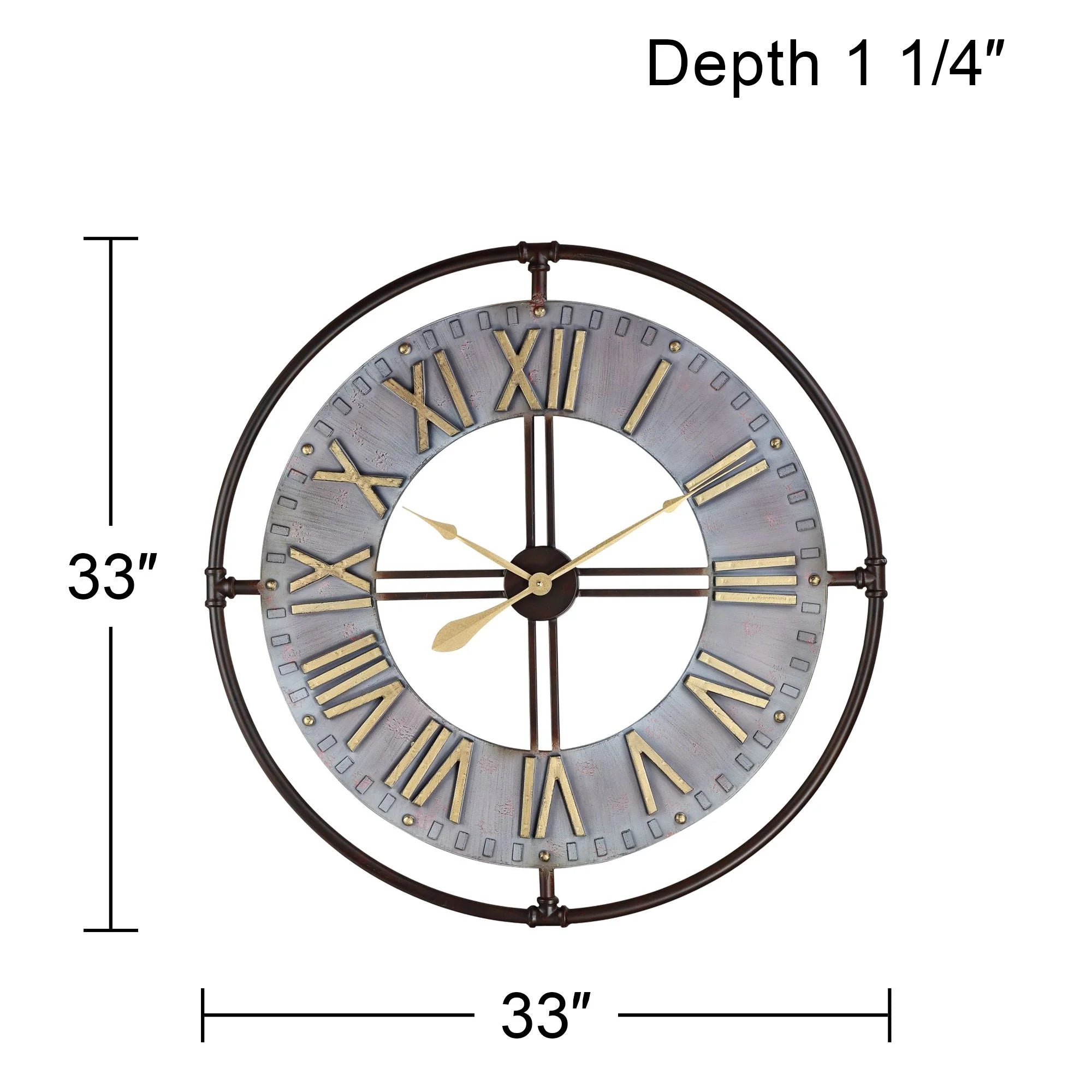 33" Wide Steel and Gold Wall Clock S53906
