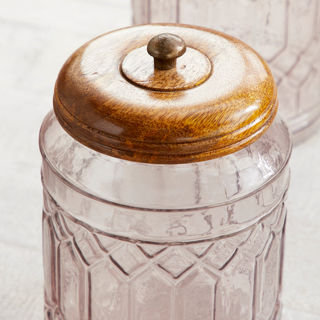 3-Pieces Clear Glass Decorative Jars with Wood Lids F4806