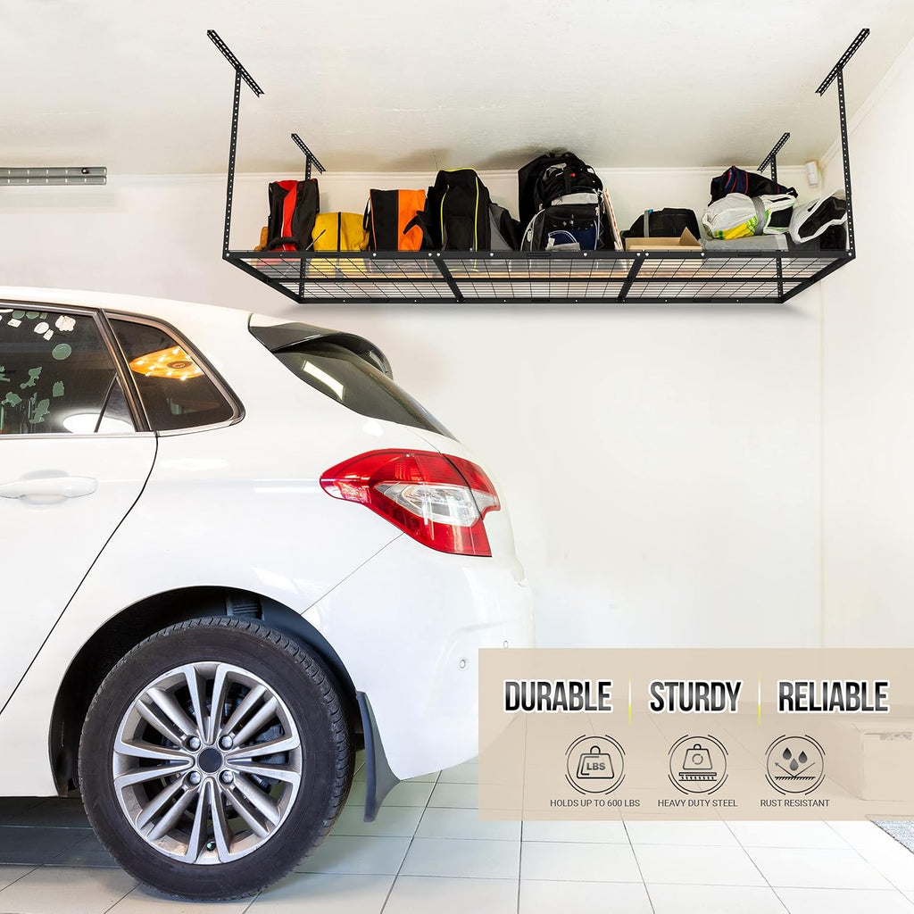 Overhead Garage Shelving Storage Rack, Adjustable 3’ x 6’, Heavy Duty Mounted Storage Shelves with 4 Flat Hooks H512798