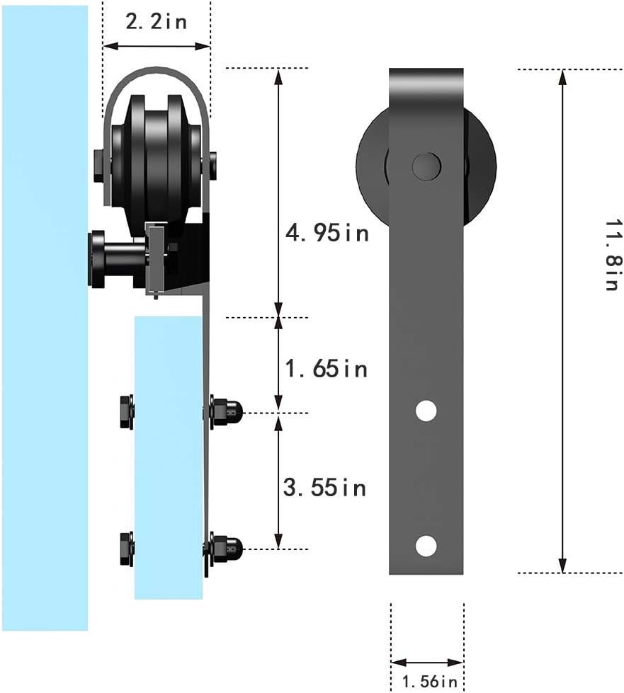 6.6ft Sliding Barn Door Hardware Kit, Carbon Steel, Fit 36"-40" Wide Door Panel, Pack of 2 A169