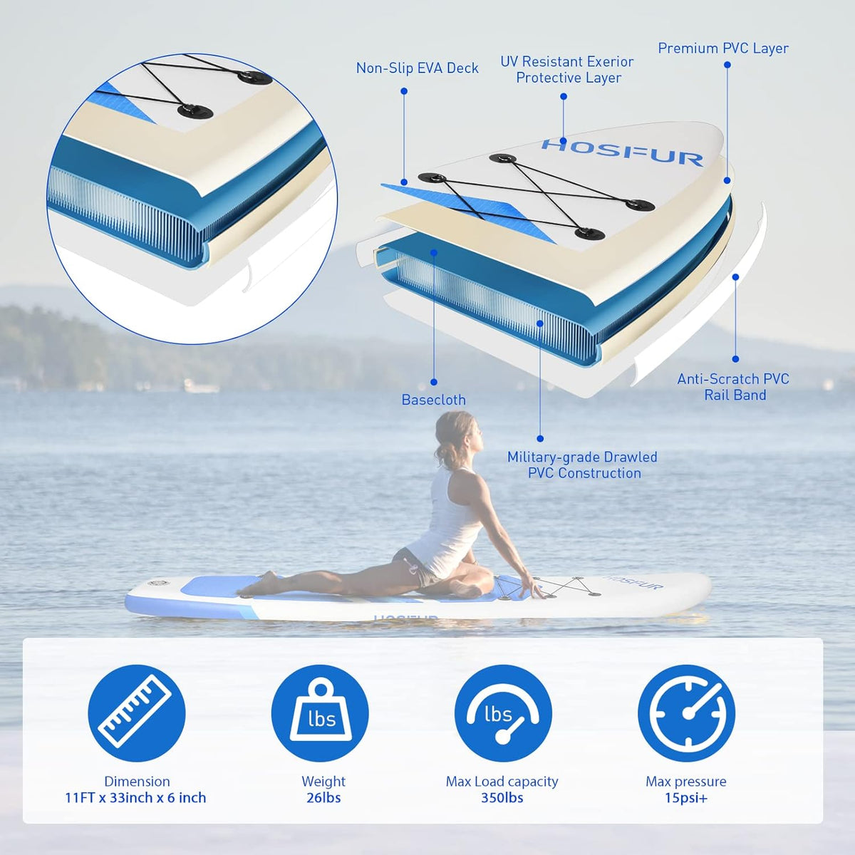 Blue Inflatable Stand Up Paddle Board with Backpack T186