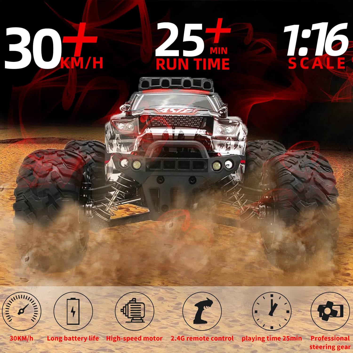 1:16 Scale 4WD High Speed RC Truck 30+ KMH Electric Toy Car (Red) R66091