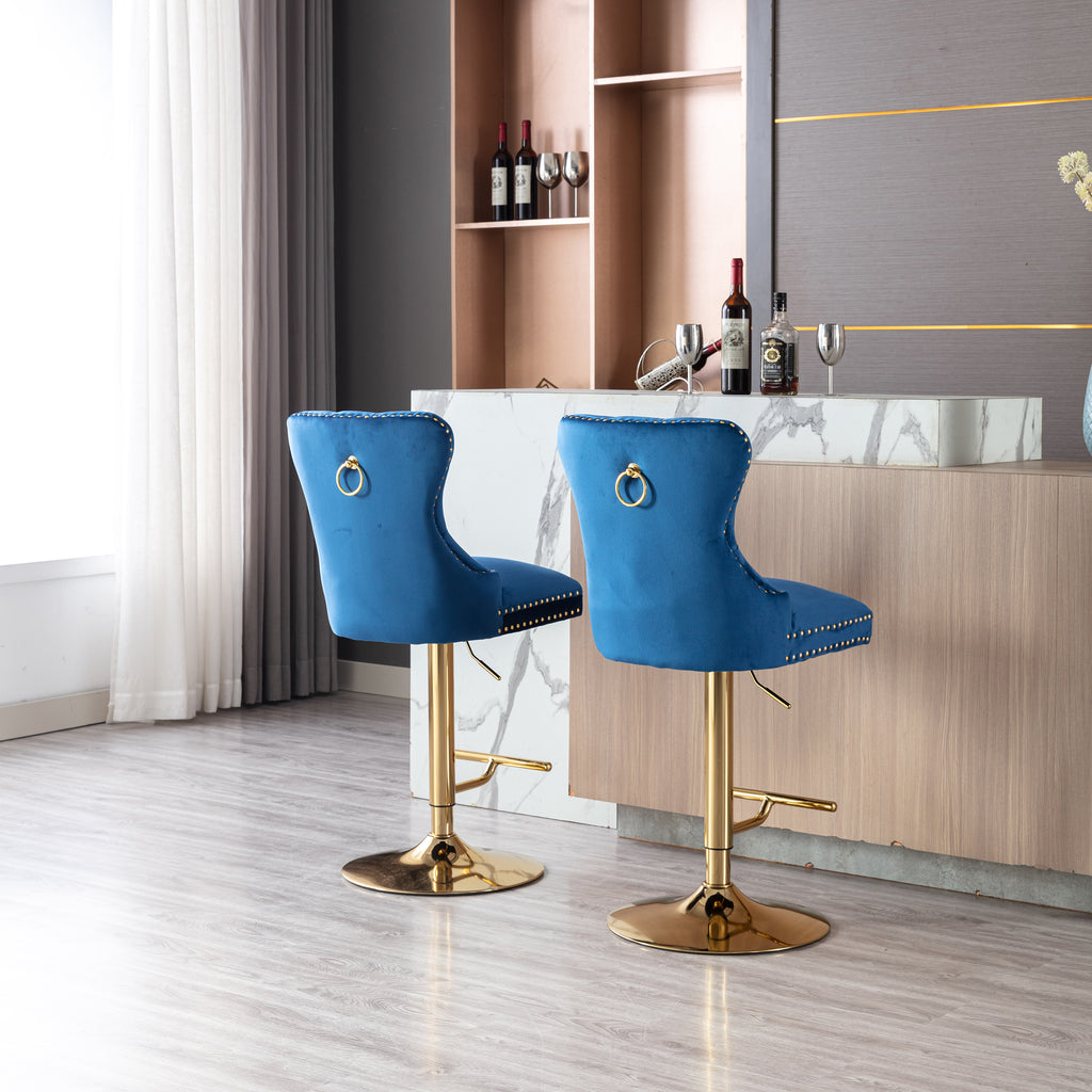 Blue Velvet Adjustable Counter Height Bar Stools Set of 2 Z898700