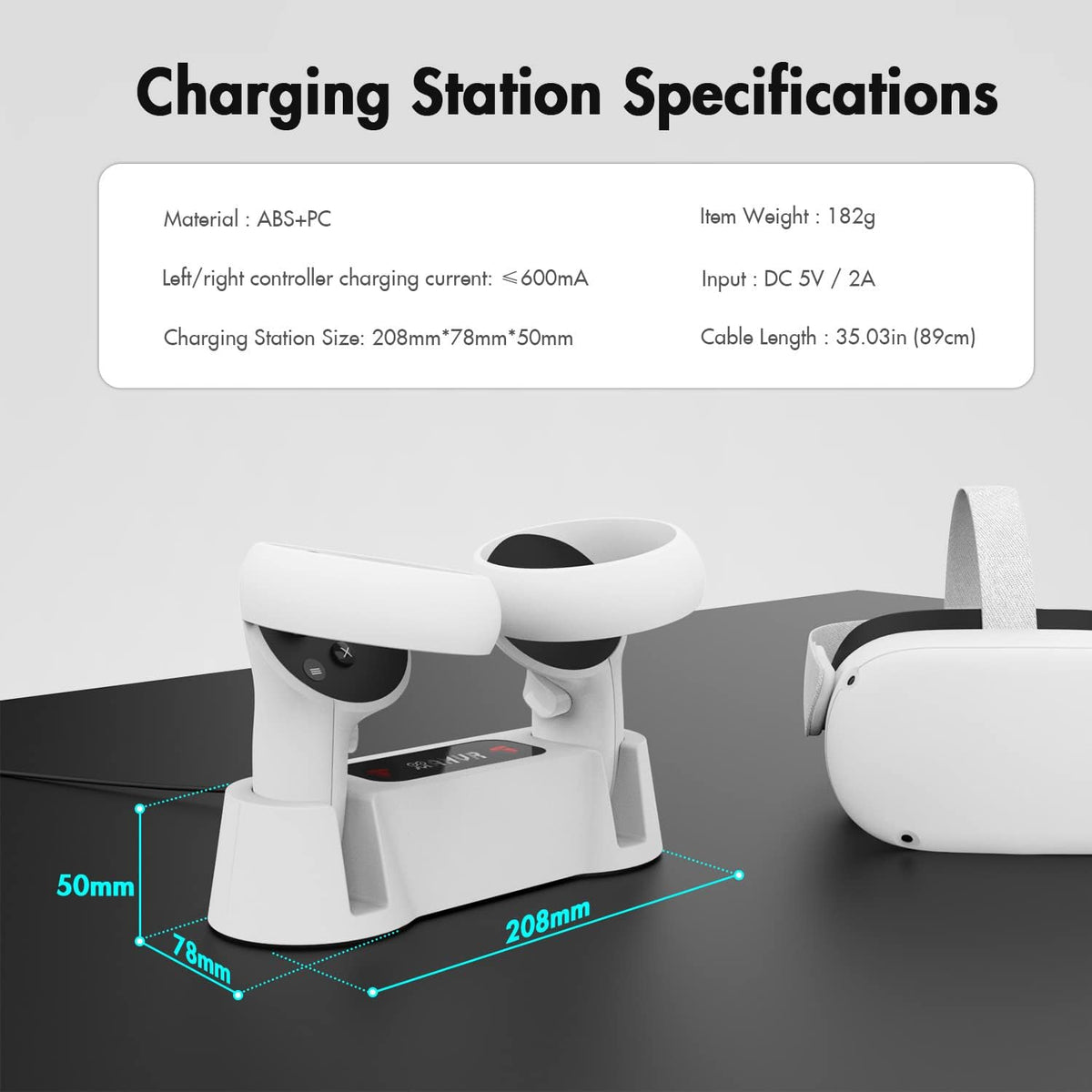 Charging Dock for Oculus Quest 2 Touch Controllers with 2 Rechargeable Batteries and USB-C Cable A77444