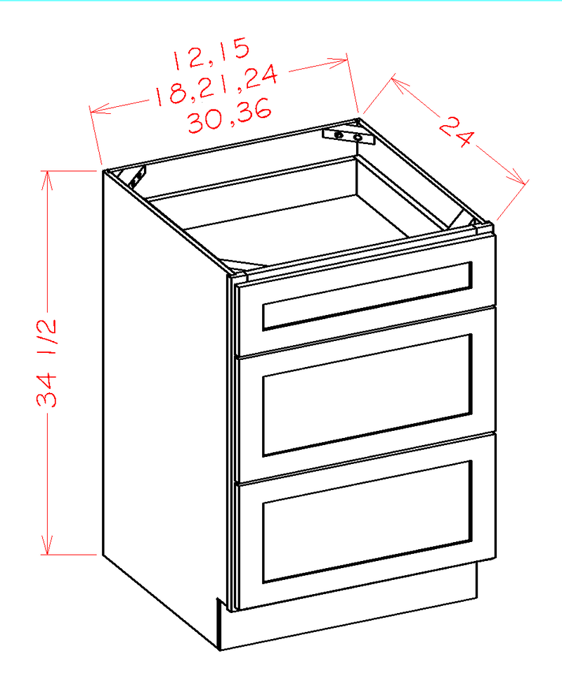 3 Drawers Solid Birch Base Cabinet O691205