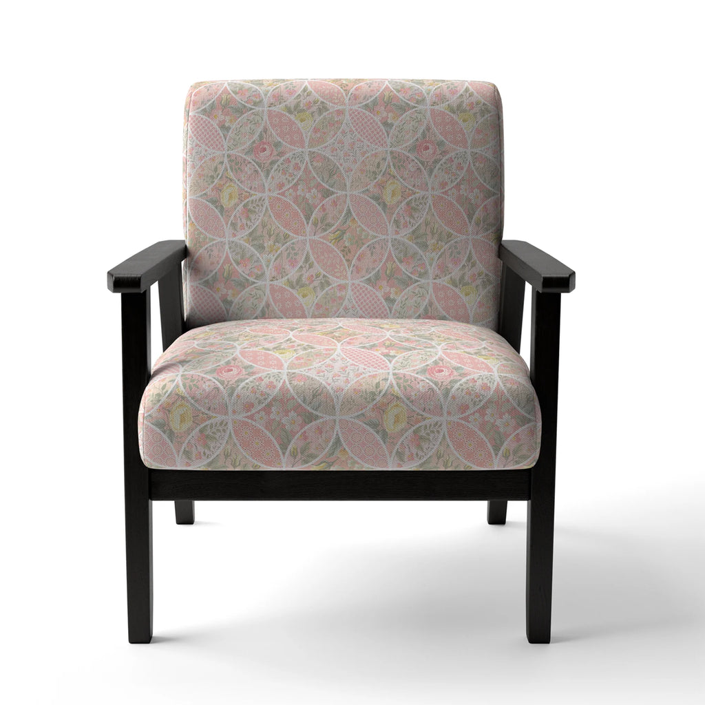 Pink Floral Patchwork Upholstered Accent Chair and Arm Chair J385647