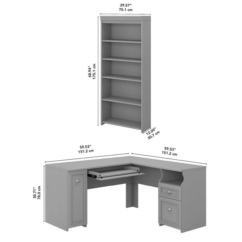Gray L Shaped Desk with 5 Shelf Bookcase C579988