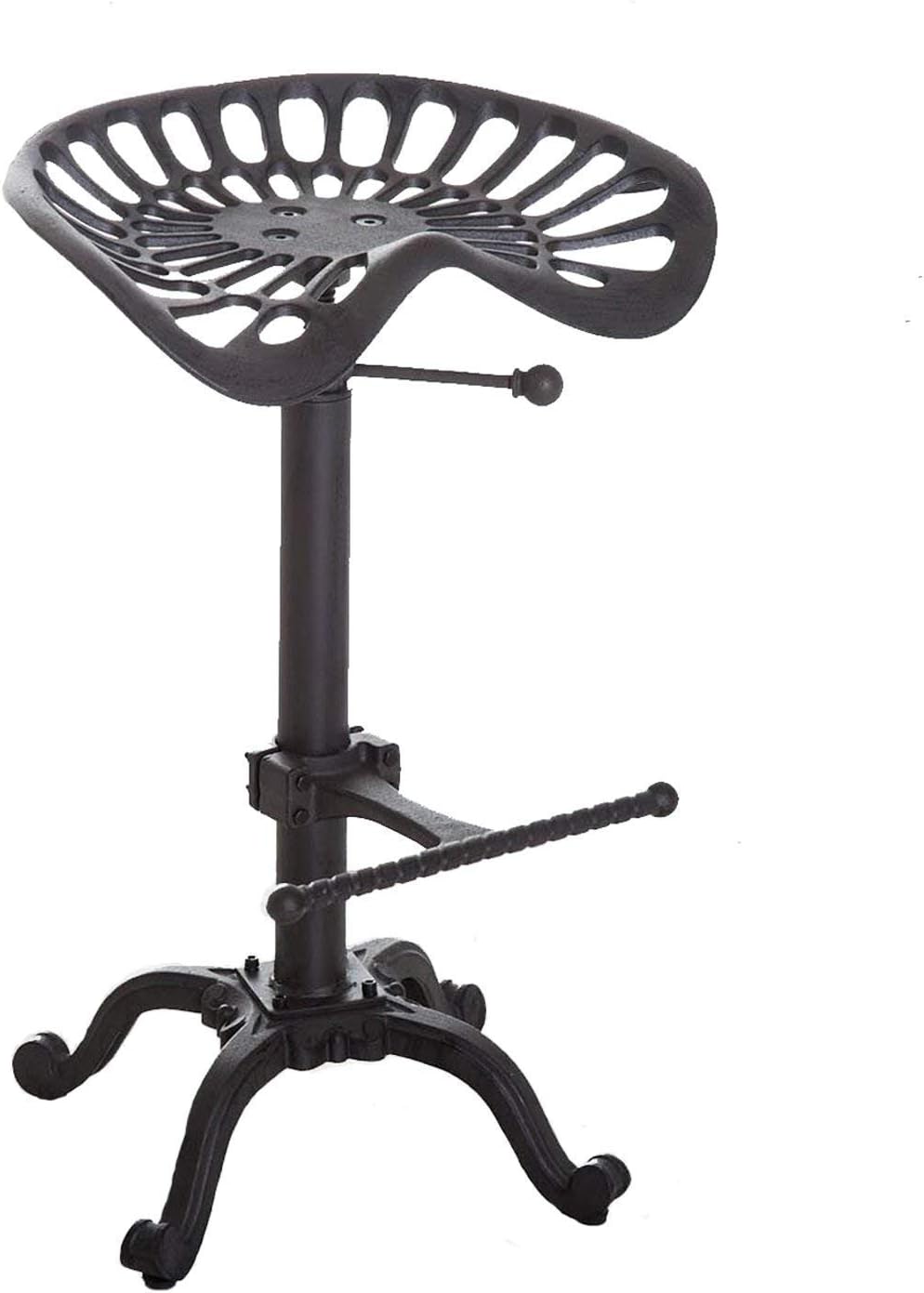 Industrial Bar Stool with Cast Iron Tractor Seat, Adjustable Counter Height Swivel Metal Stool Q897