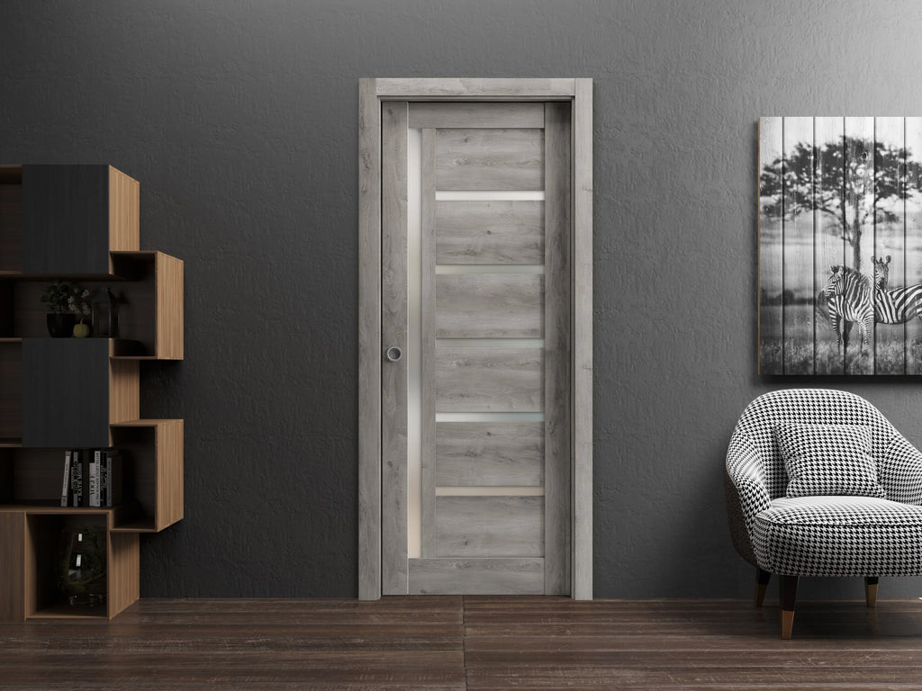 Sliding French Pocket Door with Frosted Glass M165089