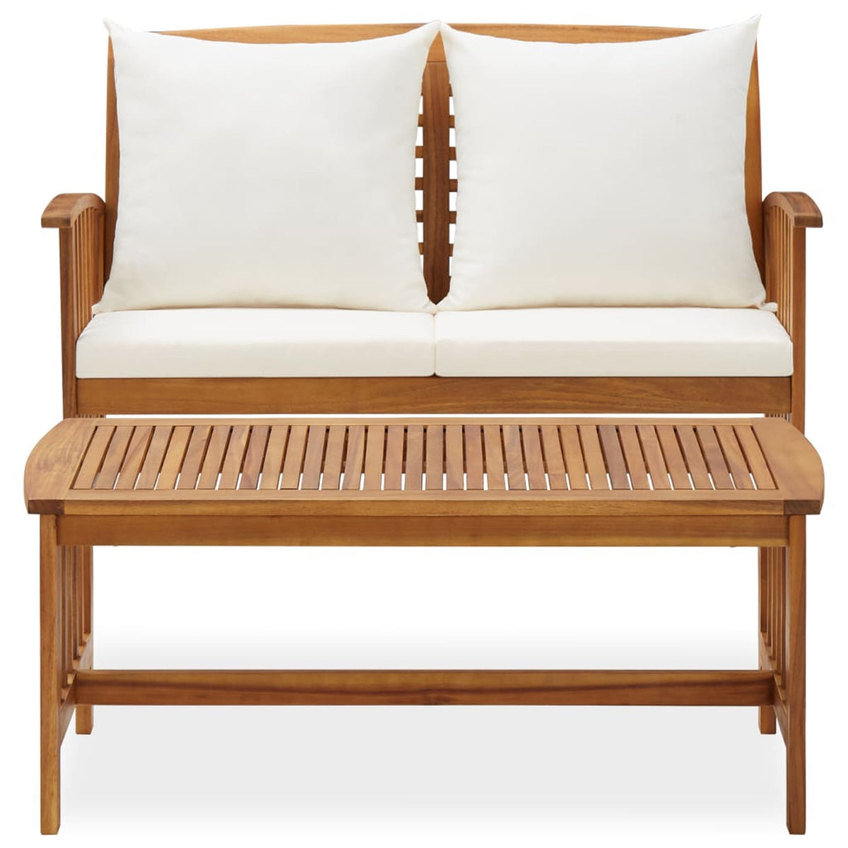 2 Piece Acacia Wood Outdoor Lounge Set with Cream Cushions W2725