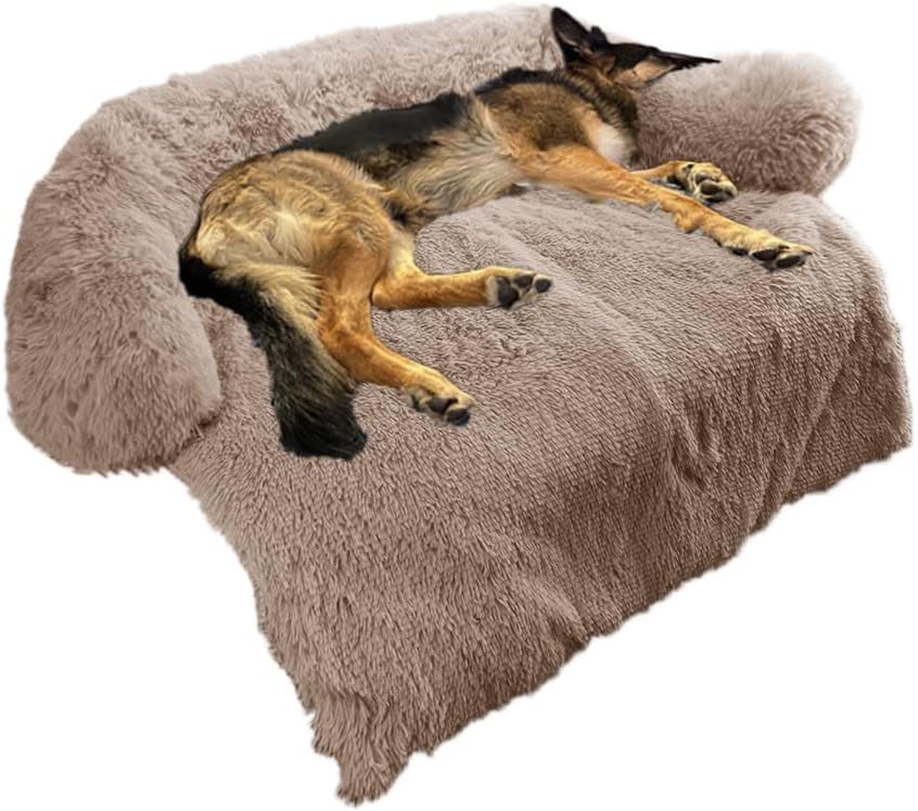 Fluffy Plush Dog Bed with Removable Washable Cover, Light Grey, Small, Pack of 2 B87410