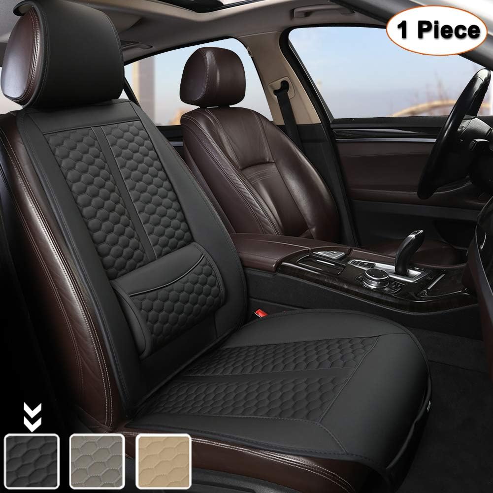 Black Car Seat Covers, 1 Pair Universal Sideless Seat Protectors with Lumbar Support and Headrest Cover, Pack of 2 O14277