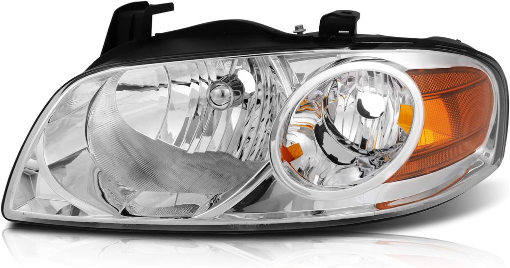 Replacement Headlight Assembly Set for Nissan Sentra 2004-2006 Chrome Housing Amber Reflector Clear Lens G12858