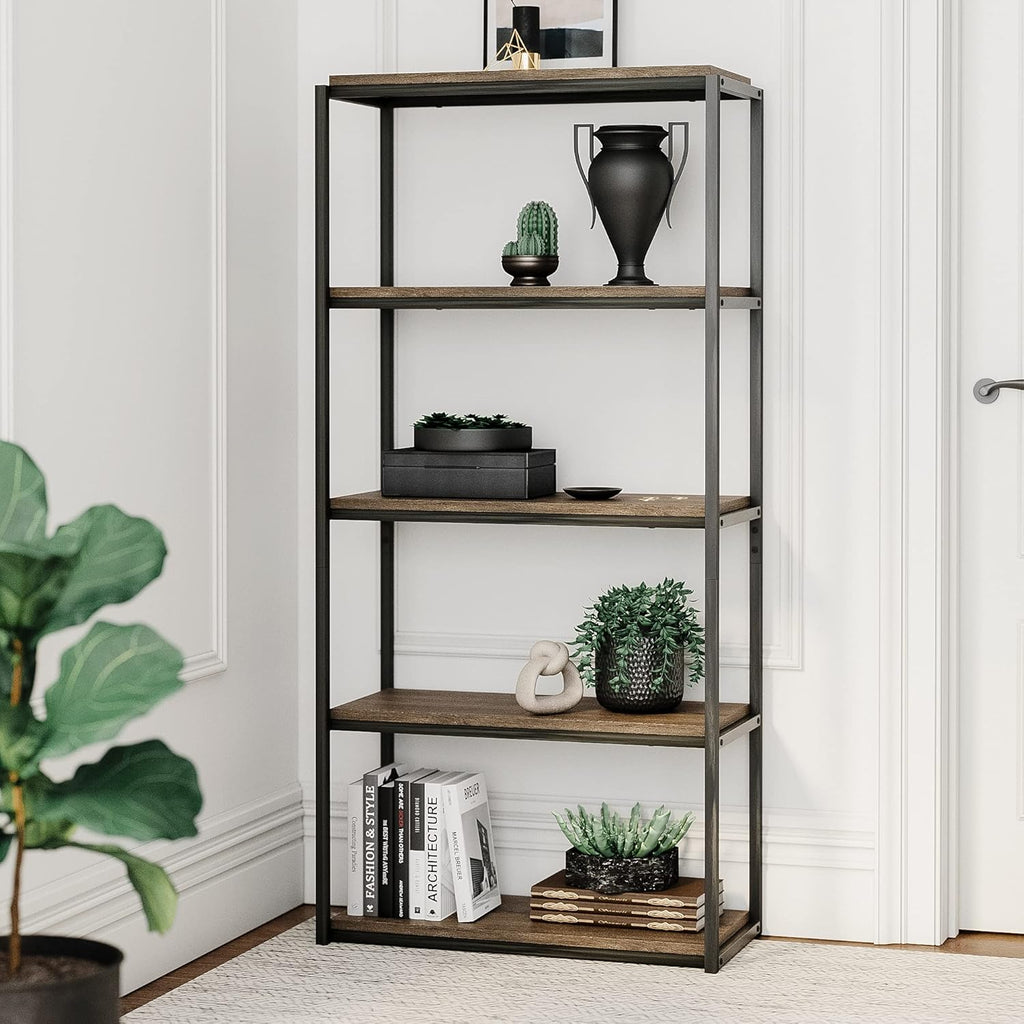 5-Shelf Bookcase with Metal Frame and Wood Shelves C63163