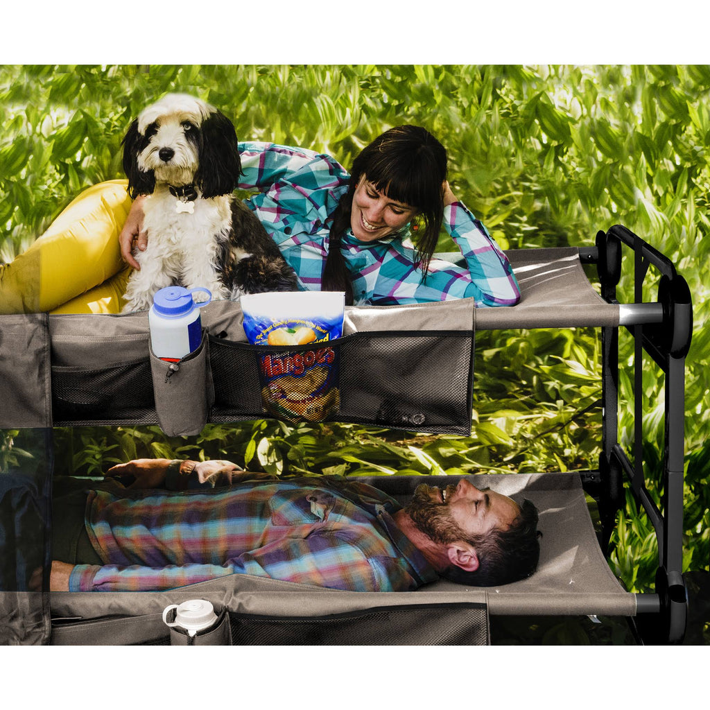 Tan Bunked Double Camping Cot with Organizers G85840