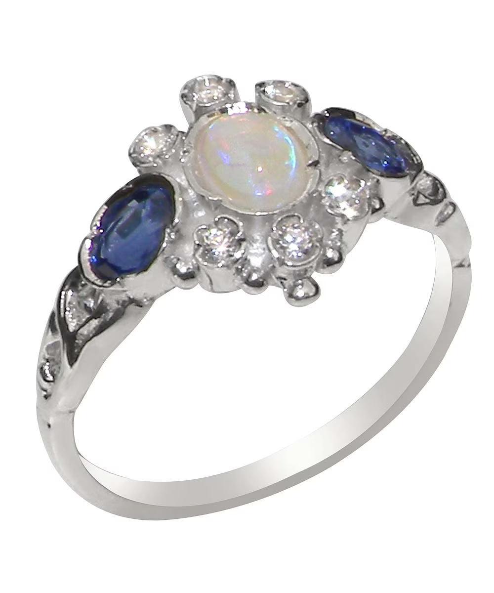 9k White Gold Opal Diamond Ring L8691