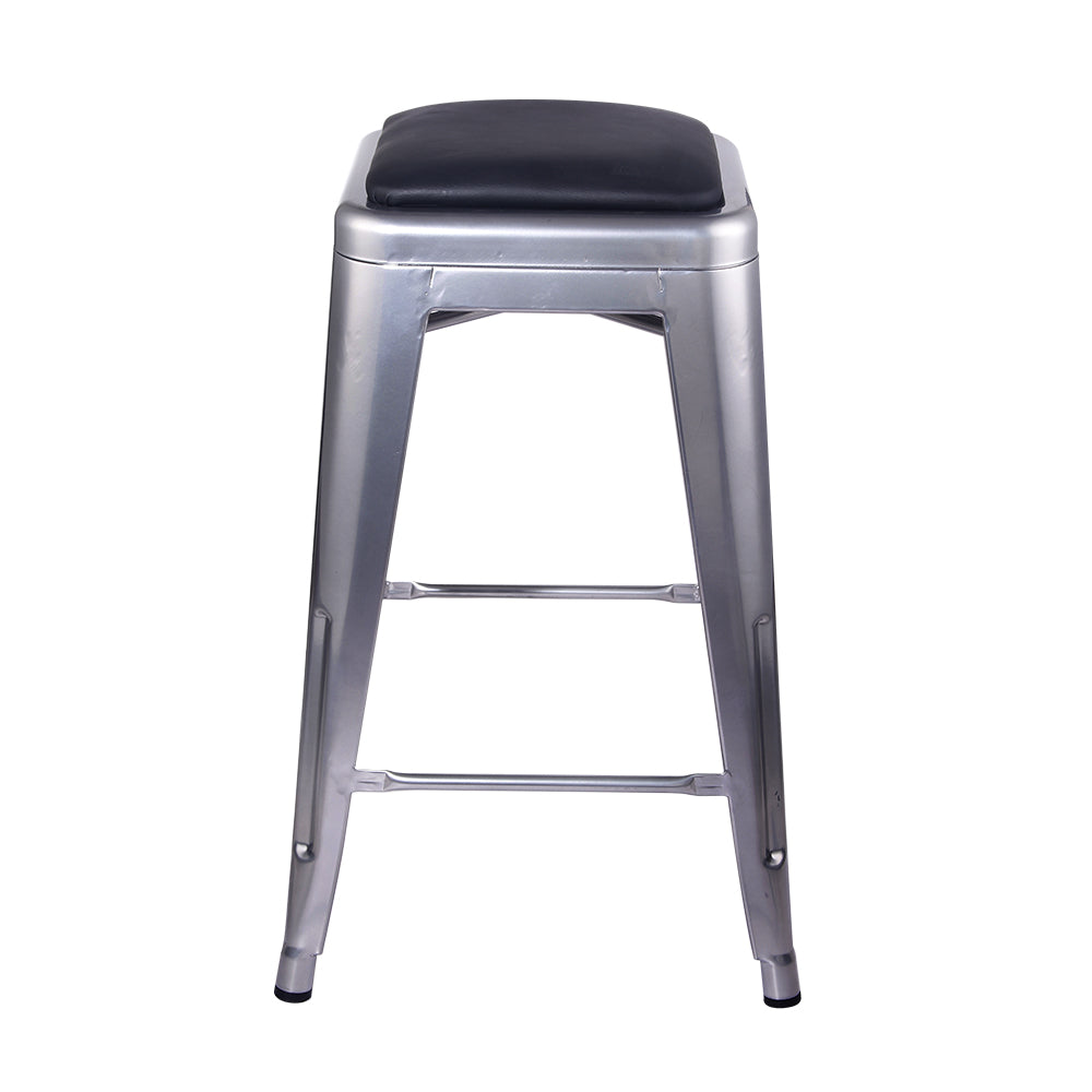 24 Inch Counter Height Backless Metal Stool with Vegan Leather Seat E6740