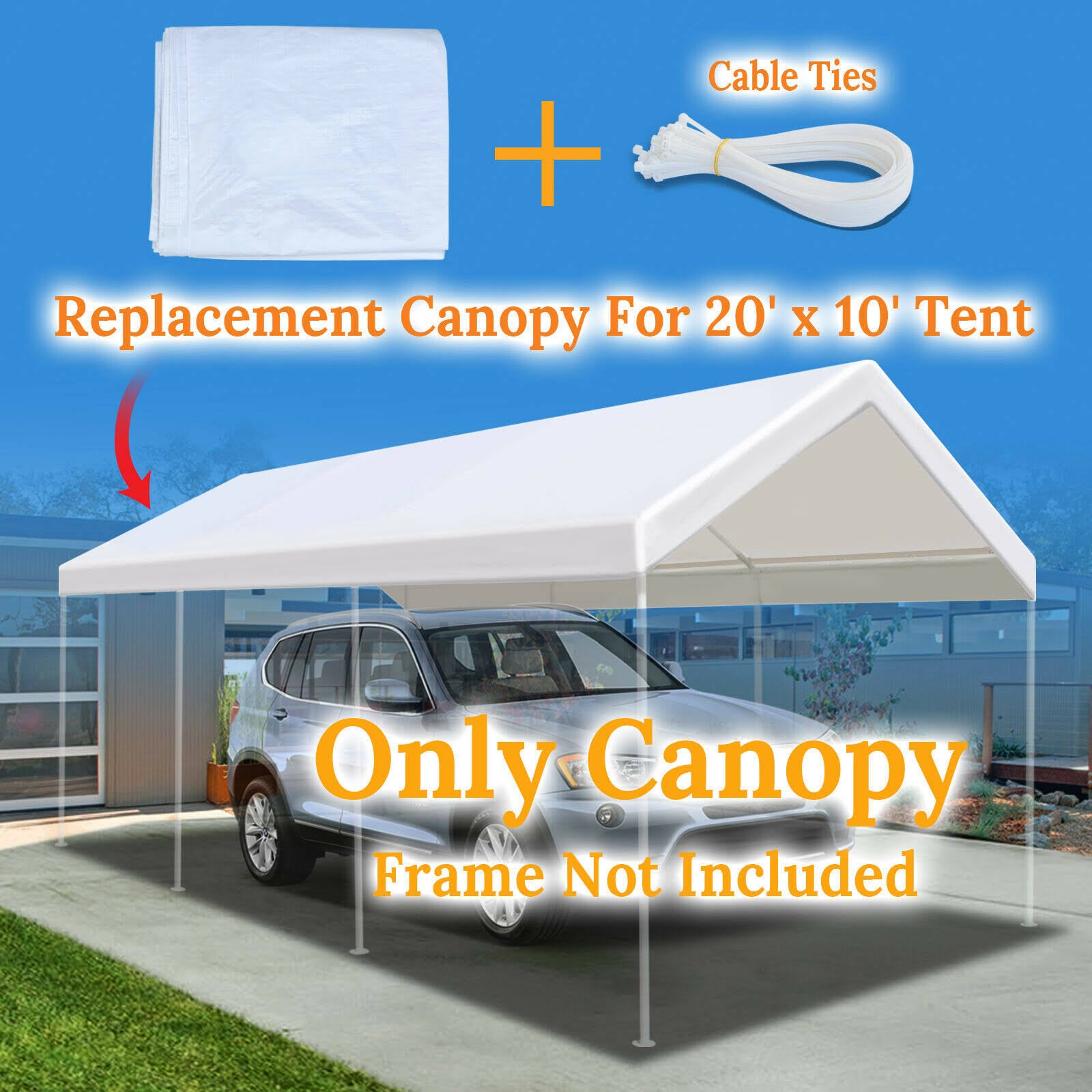 20'x10' Carport Replacement Canopy Top Cover with Bungee Cords Z617