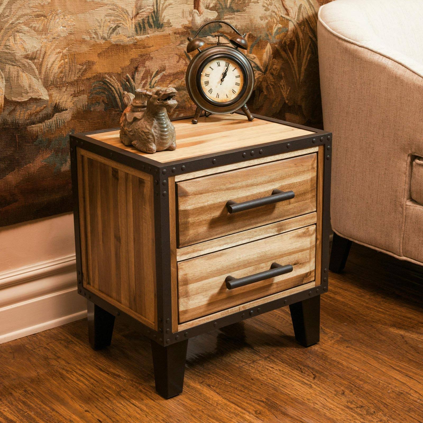 Natural Stained Acacia Wood Two Drawer Night Stand G2360