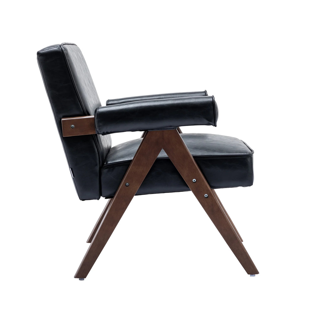 Black PU Leisure Chair with Solid Wood Armrest and Feet T574134