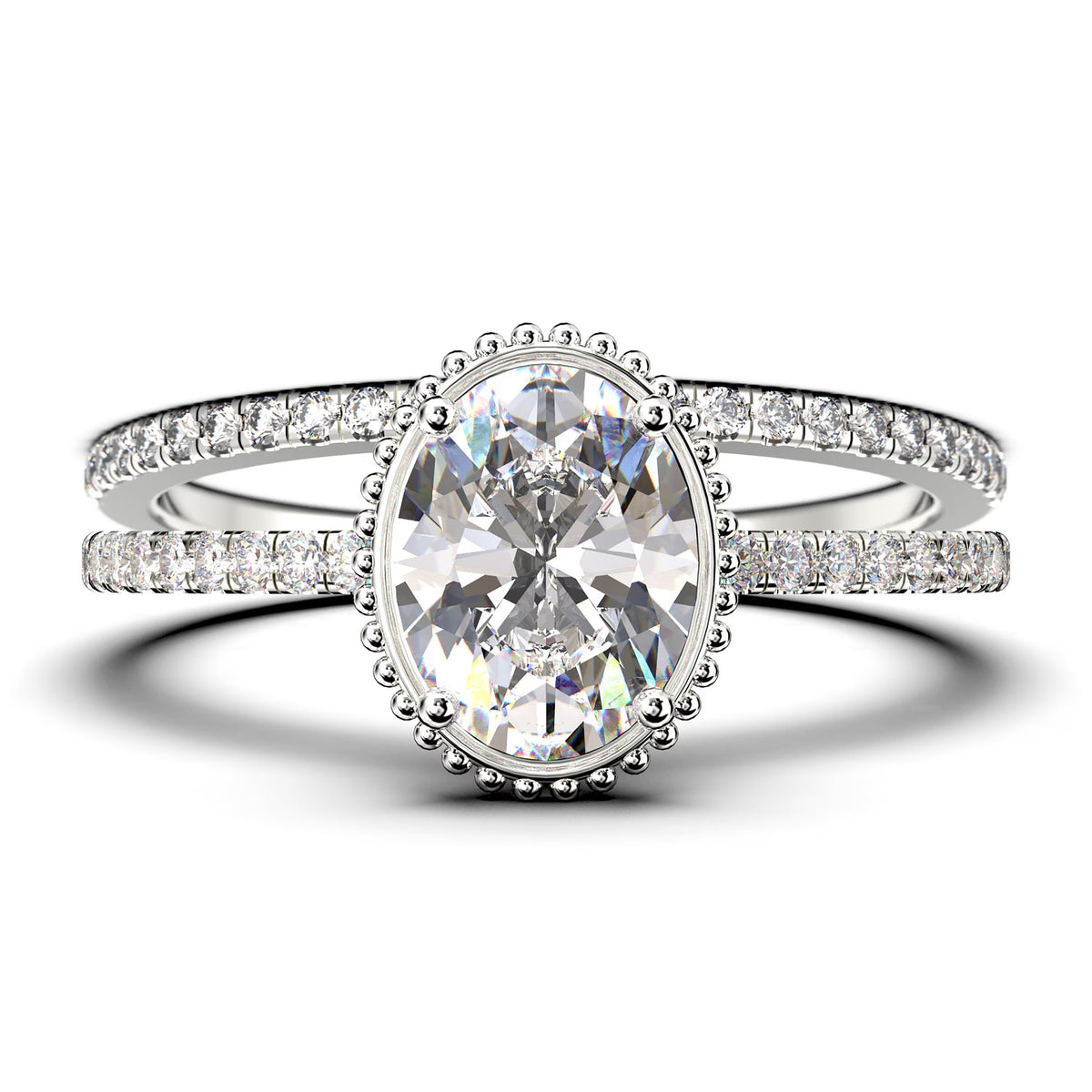 2.00 Carat Oval Cut Diamond Moissanite Engagement Ring in 925 Sterling Silver With 18k White Gold Plating A59053