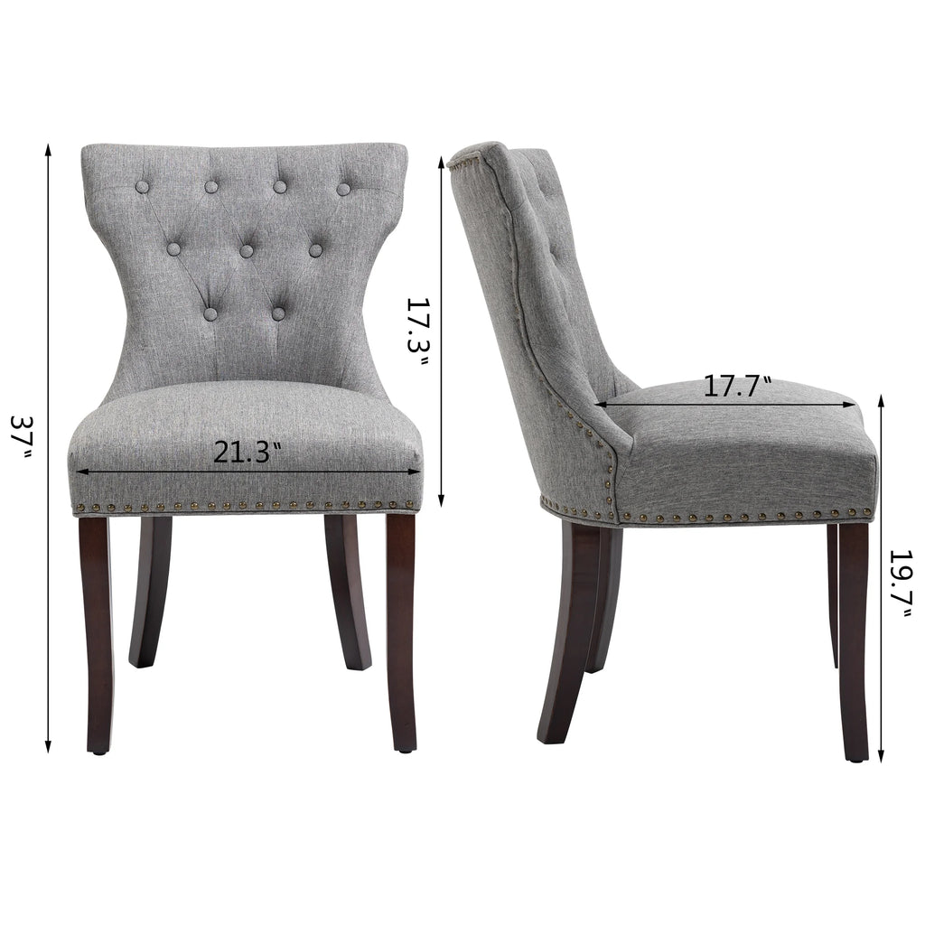 Gray Tufted Fabric Upholstered Wooden Dining Chair, Set of 2 A792
