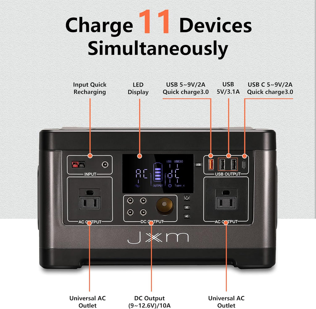 Portable Power Station 519Wh 500W Pure Sine Wave AC Outlet 12V DC X31838
