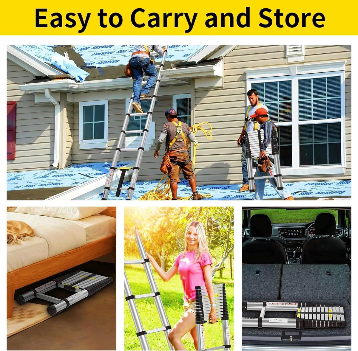 Telescoping Ladder 12.5ft Aluminum Heavy Duty 330lbs Non-Slip X13085