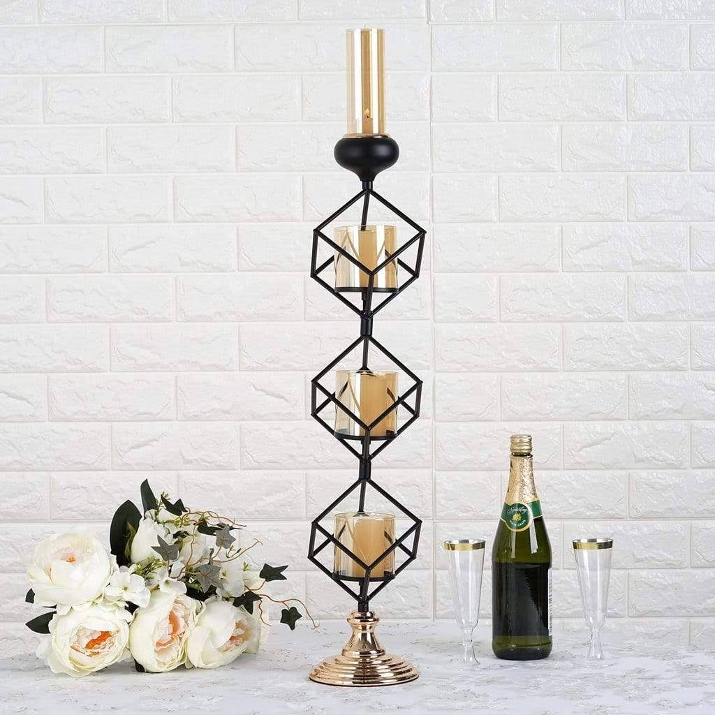 Gold Black Geometric Glass Votive Candle Holders C35291