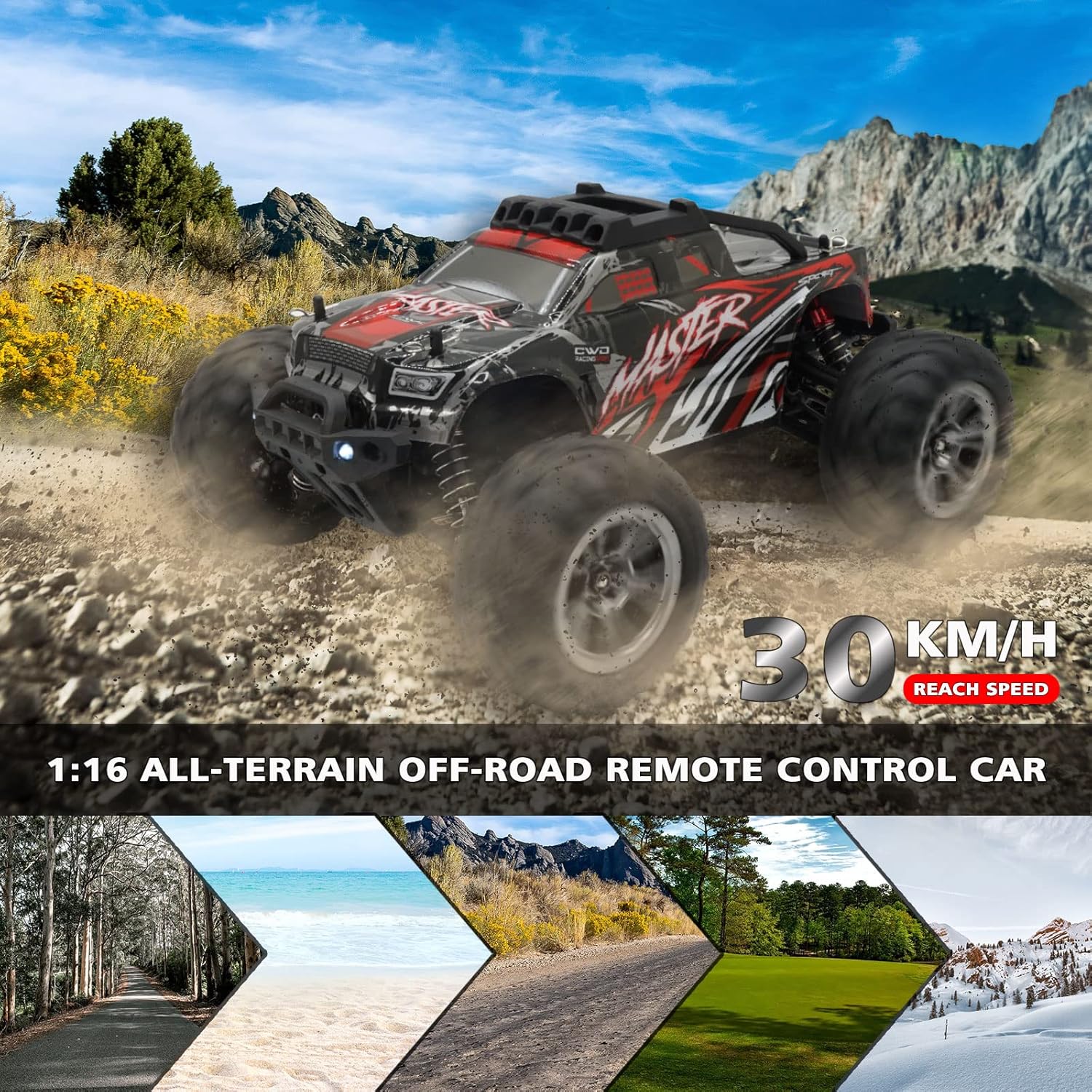 1:16 Scale 4WD High Speed RC Truck 30+ KMH Electric Toy Car (Red) R66091