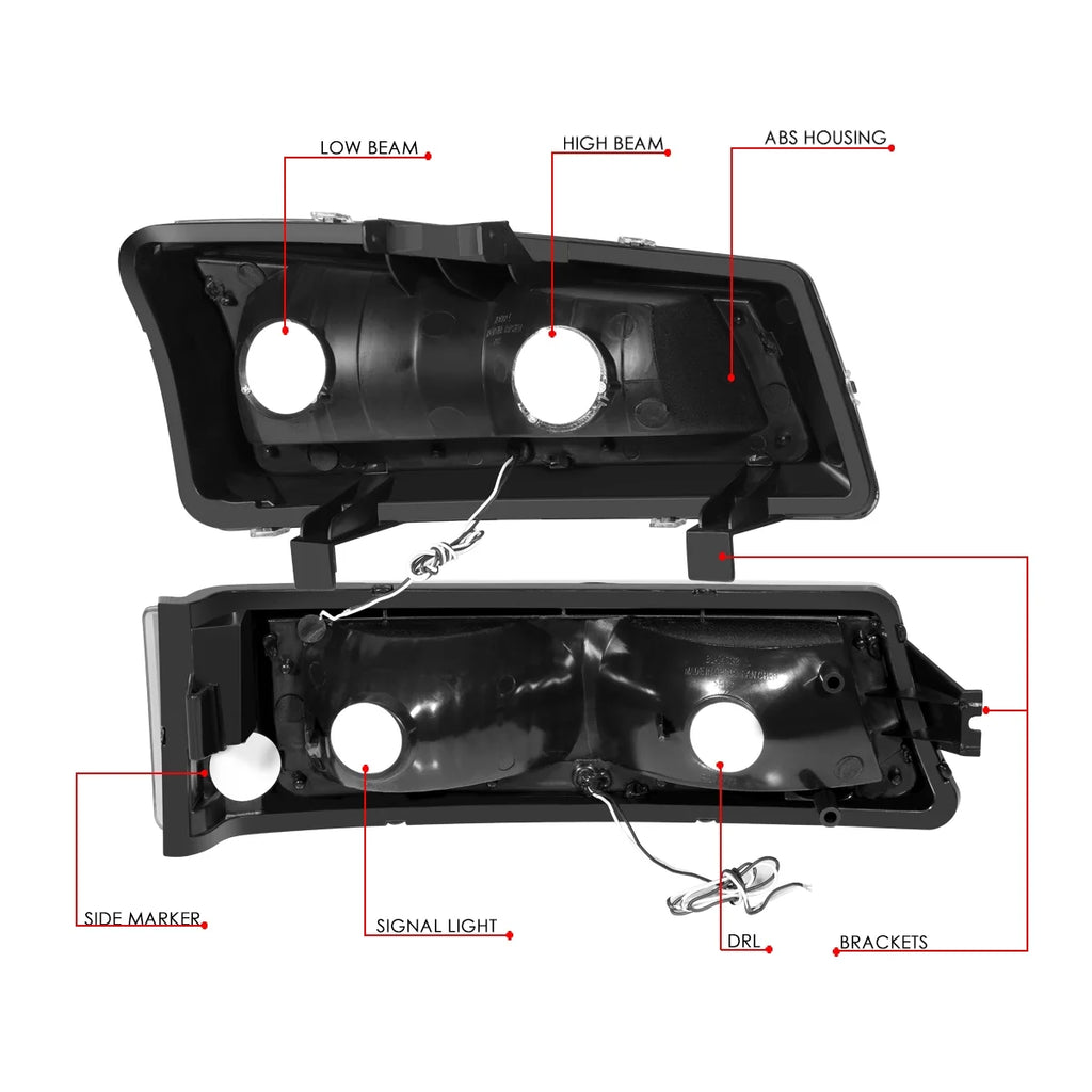 Pair 3D LED DRL Bar Headlight Dark Smoked W59093