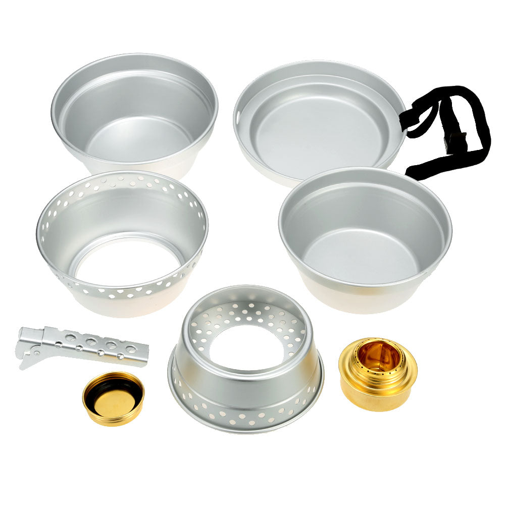 Portable Camping Cookware Mess Kit with Stand Pot Pan Cooking Set O946552