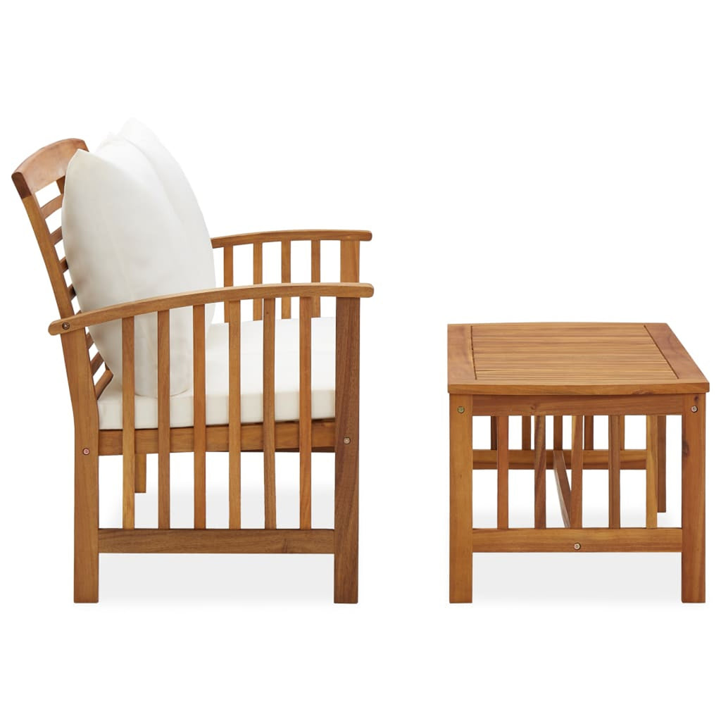 2 Piece Acacia Wood Outdoor Lounge Set with Cream Cushions W2725