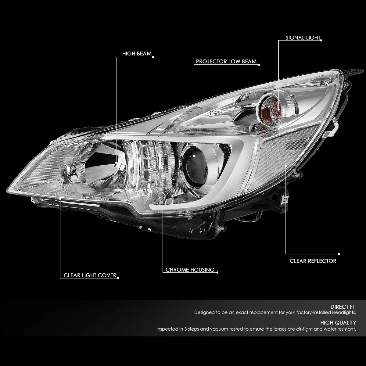 Pair Projector Headlight Chrome Housing Clear Side Headlamps Left + Right L5391