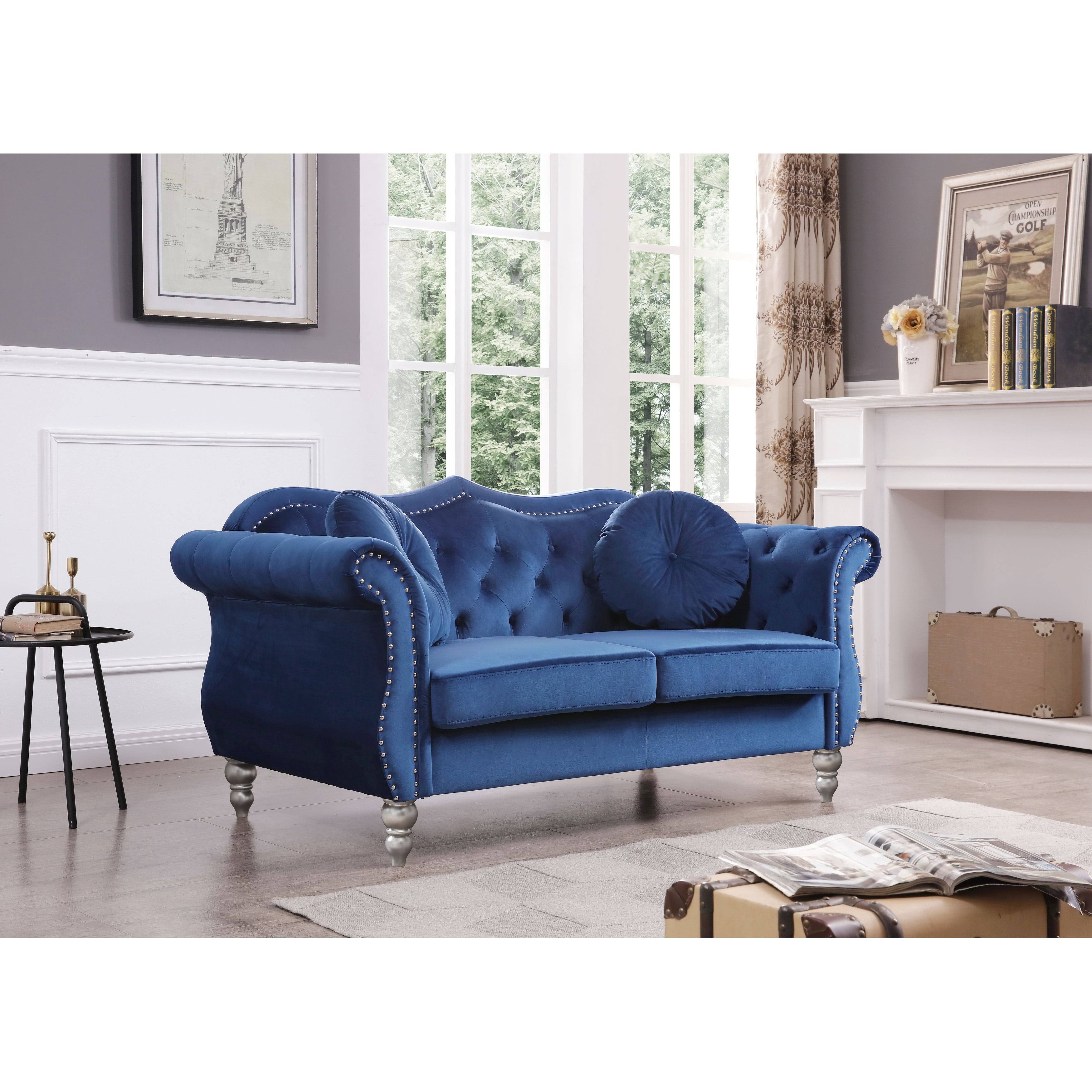 Navy Blue Velvet Loveseat M5768