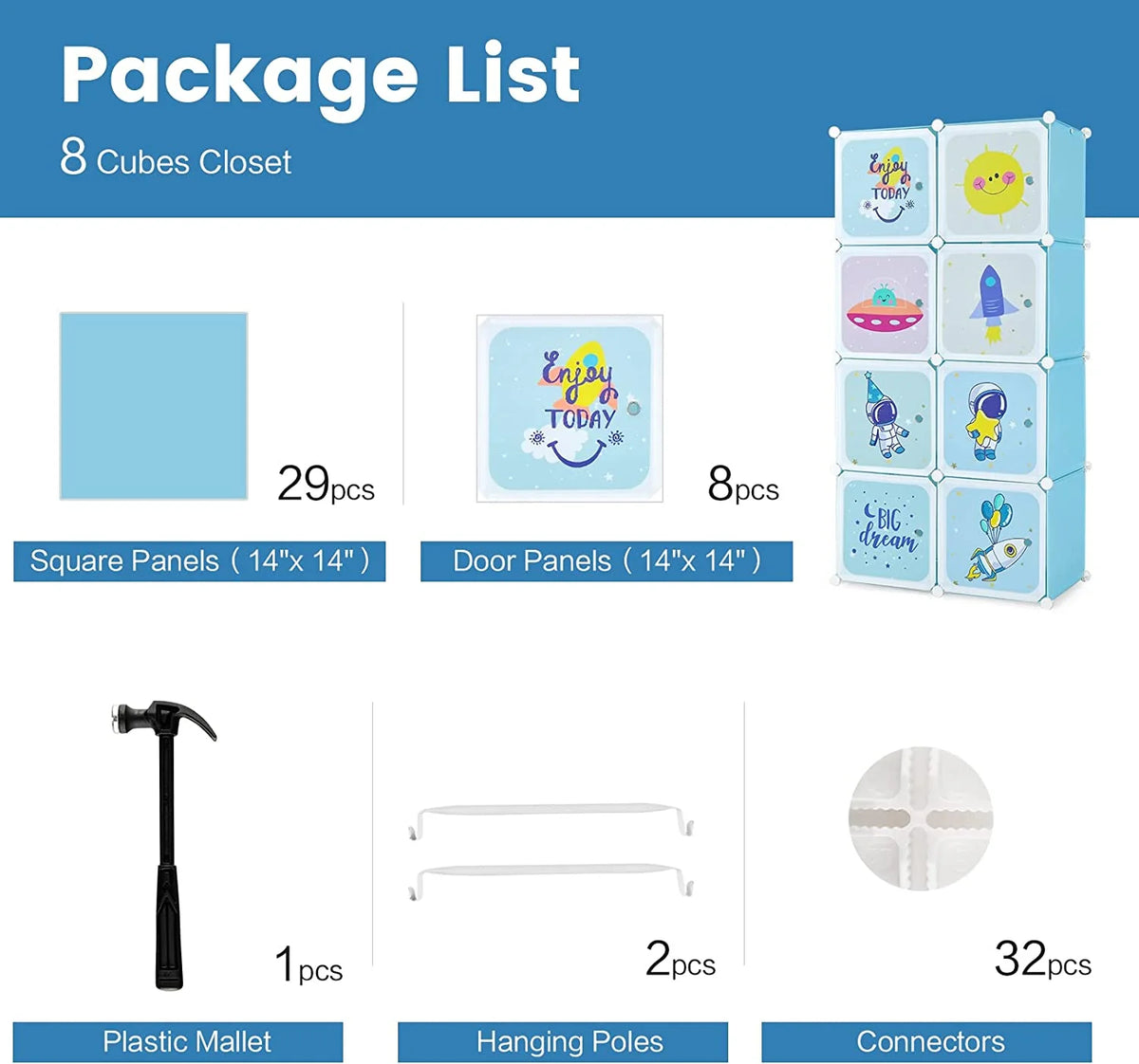 8 Cube Children Wardrobe with Doors and 2 Hanging Sections B17794