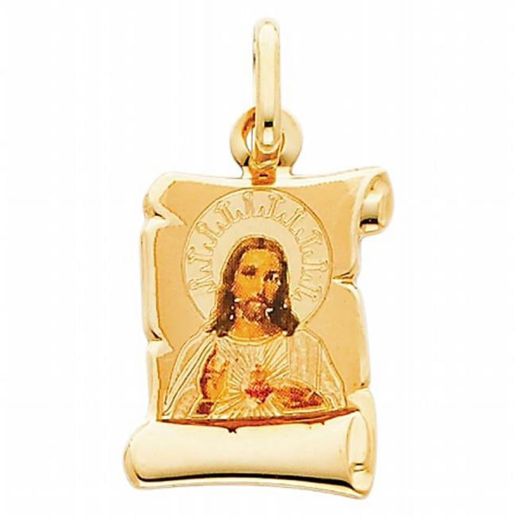14k Yellow Gold and Enamel Sacred Heart of Jesus Religious Pendant F60716