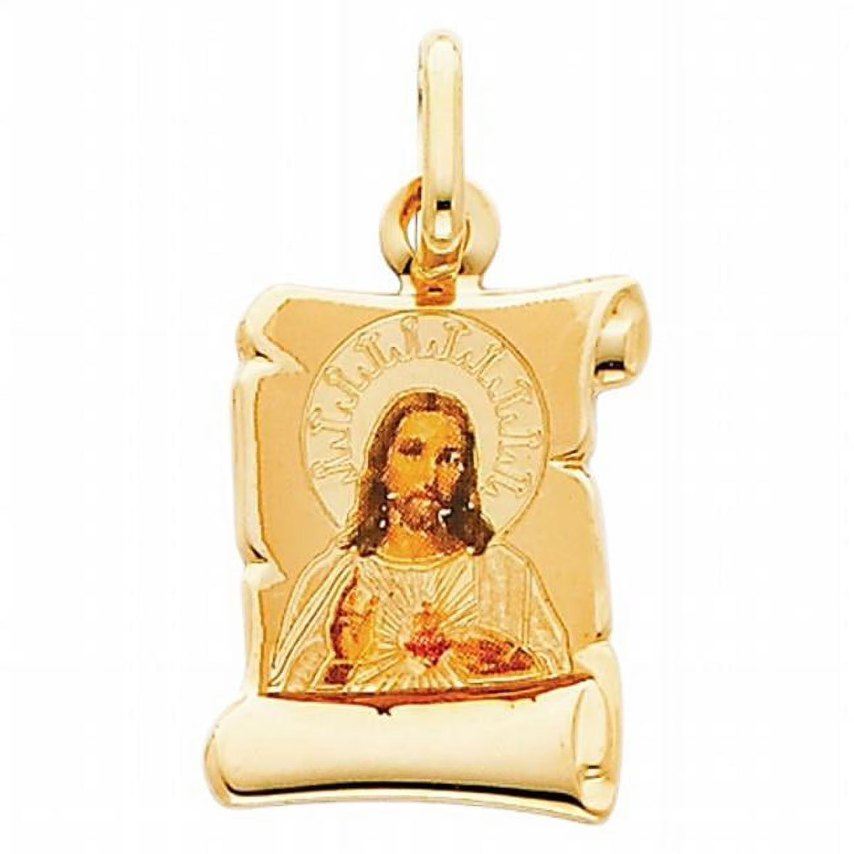 14k Yellow Gold and Enamel Sacred Heart of Jesus Religious Pendant F60716