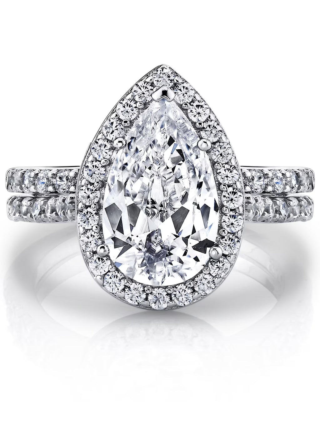3CT Teardrop Pear Shape Solitaire AAA CZ Engagement Ring Bridal Set in 2 piece Sterling Silver 925 R32435