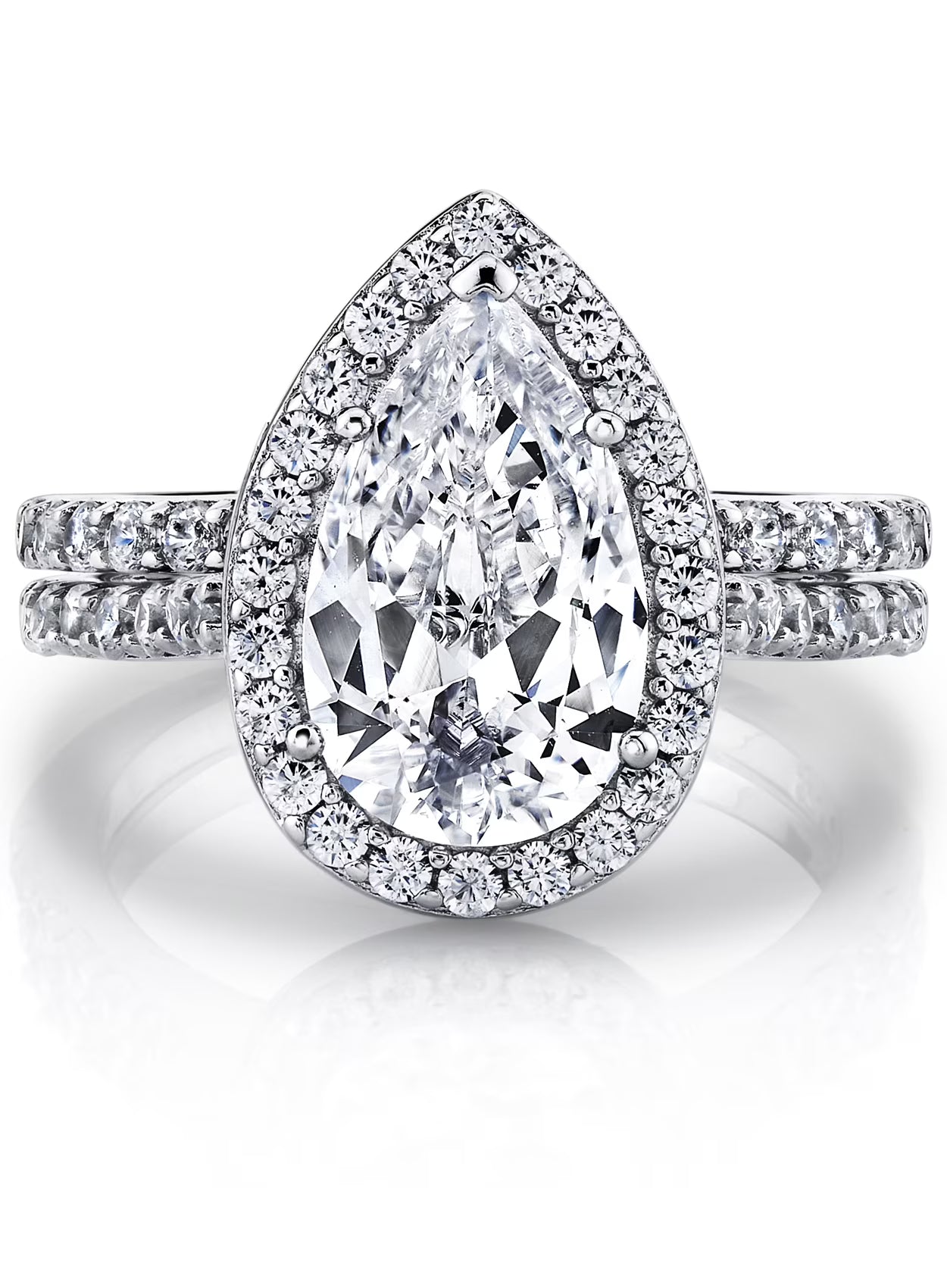 3CT Teardrop Pear Shape Solitaire AAA CZ Engagement Ring Bridal Set in 2 piece Sterling Silver 925 R32435