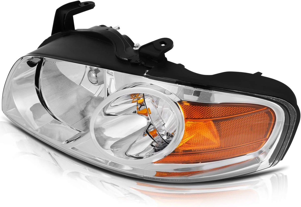 Replacement Headlight Assembly Set for Nissan Sentra 2004-2006 Chrome Housing Amber Reflector Clear Lens G12858