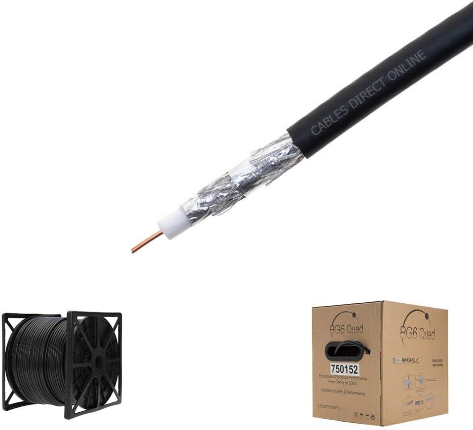 1000FT White RG6 Quad Shielded Coaxial Cable, 18 AWG Copper Clad Steel Conductor, PVC Jacket S425