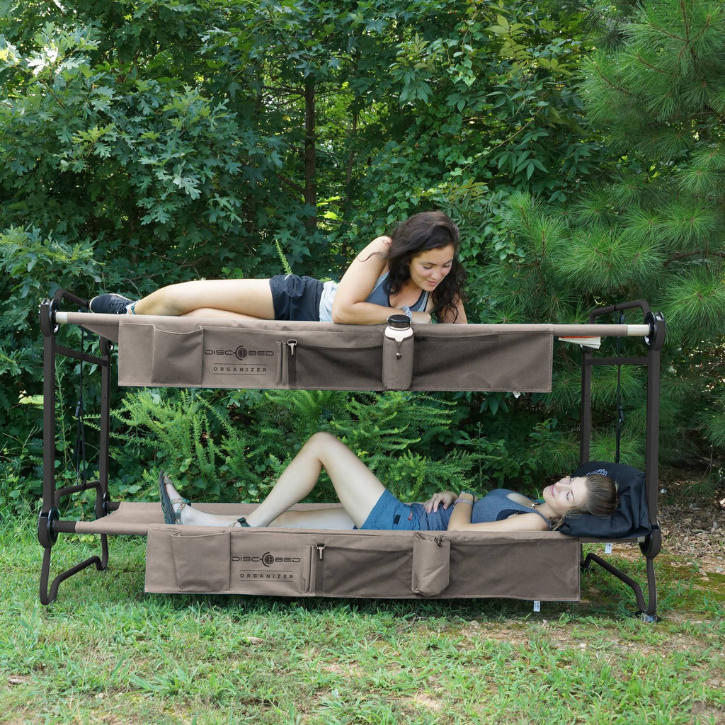 Tan Bunked Double Camping Cot with Organizers G85840