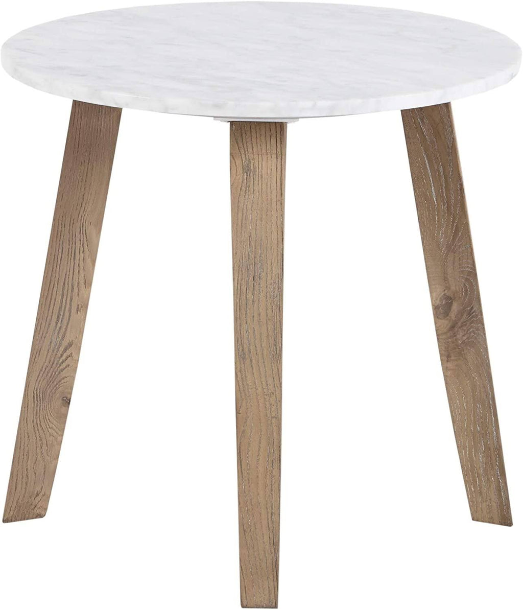 White Round Marble Wood End Table R897