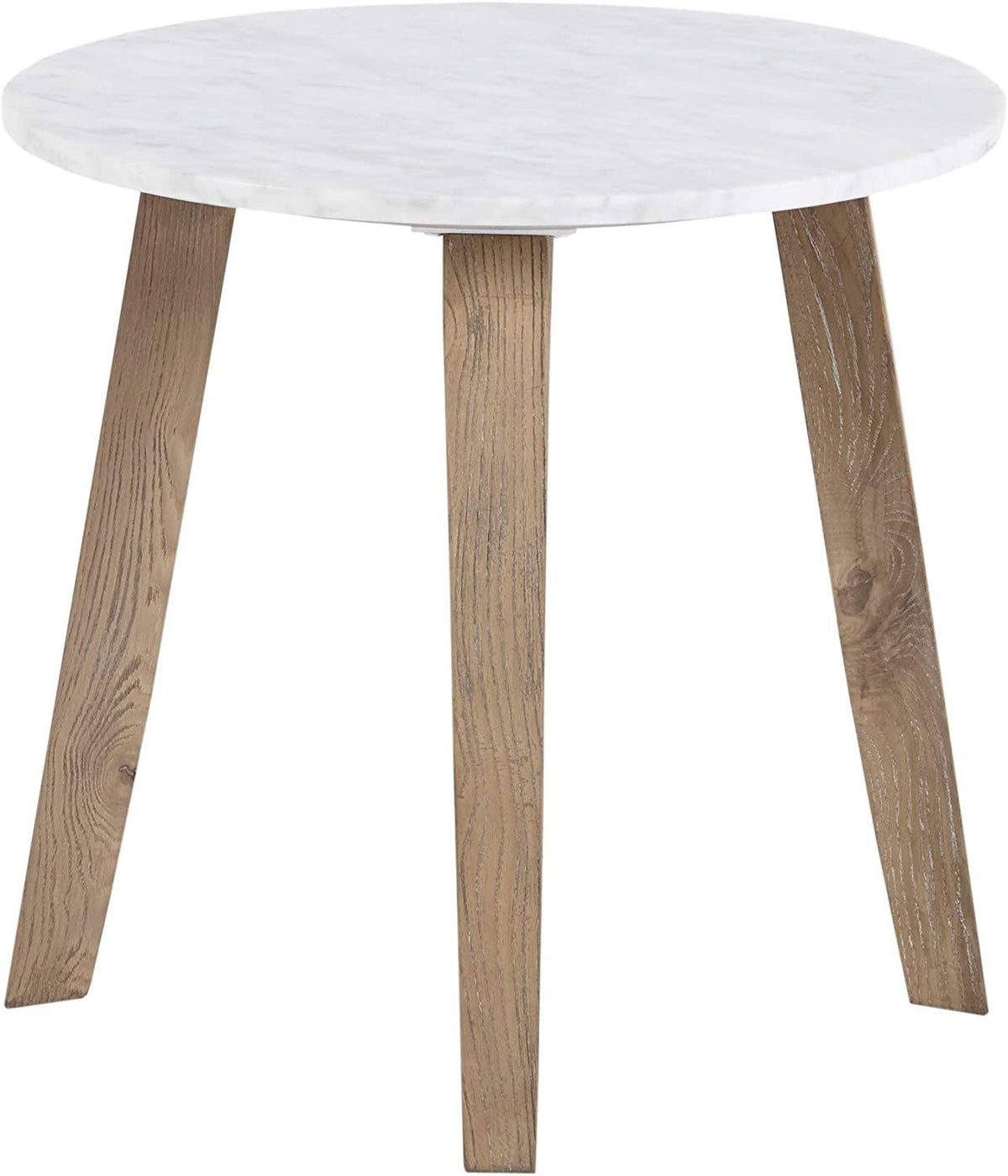 White Round Marble Wood End Table R897