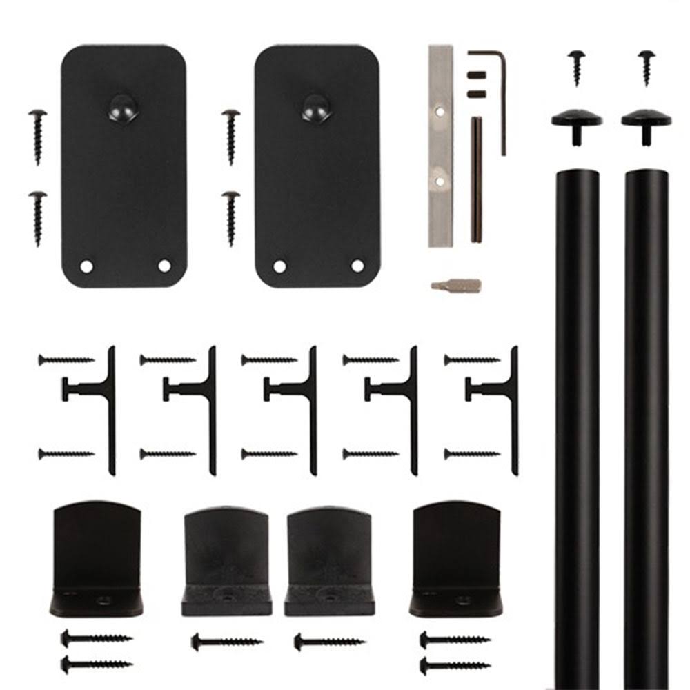 Black Rectangle Rolling Barn Door Hardware Kit with 6-ft. Rail E1592