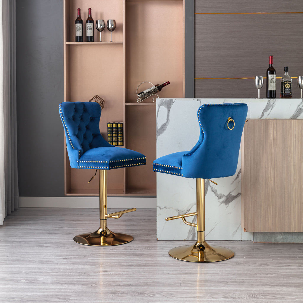 Blue Velvet Adjustable Counter Height Bar Stools Set of 2 Z898700