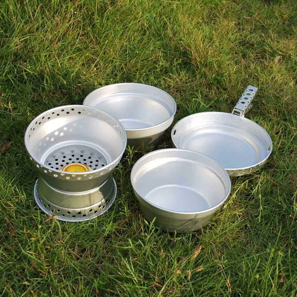 Portable Camping Cookware Mess Kit with Stand Pot Pan Cooking Set O946552