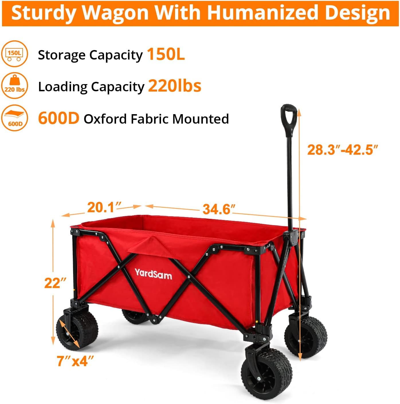 Foldable Beach and Garden Wagon Cart with Removable Wheels & Adjustable Handle B474280