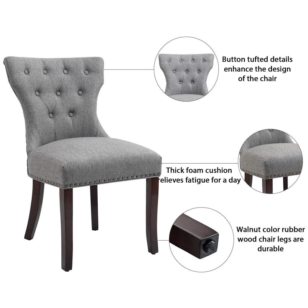 Gray Tufted Fabric Upholstered Wooden Dining Chair, Set of 2 A792